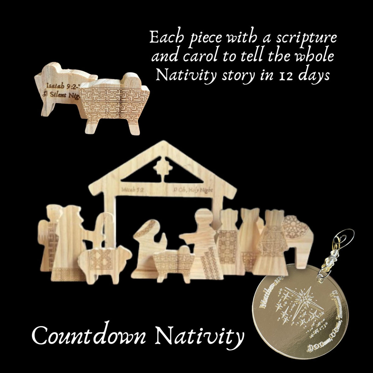 Wood Advent Nativity Set – 12 Days of Christmas Countdown
