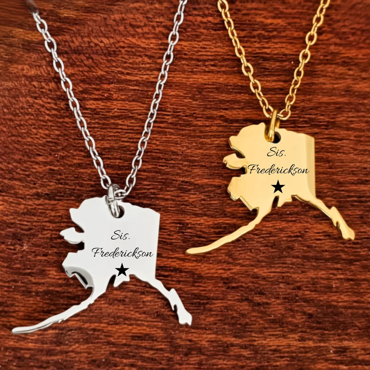 Personalized LDS Missionary Necklace, State Pendant, Custom Name (Gold/Silver) Mission Jewelry