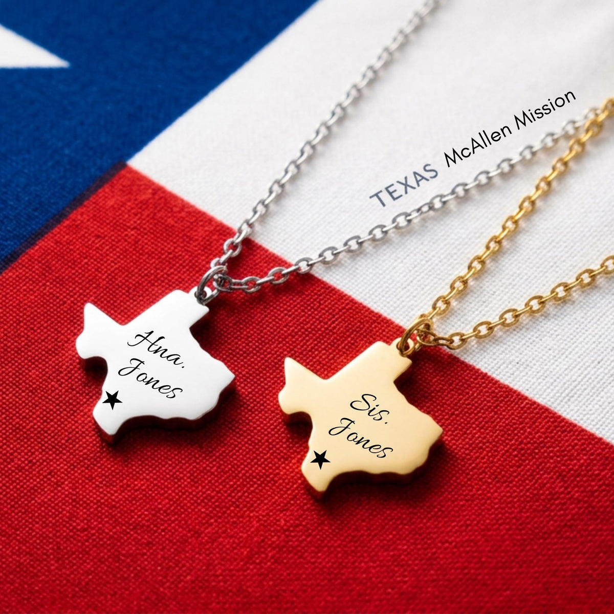 Personalized LDS Missionary Necklace, State Pendant, Custom Name (Gold/Silver) Mission Jewelry