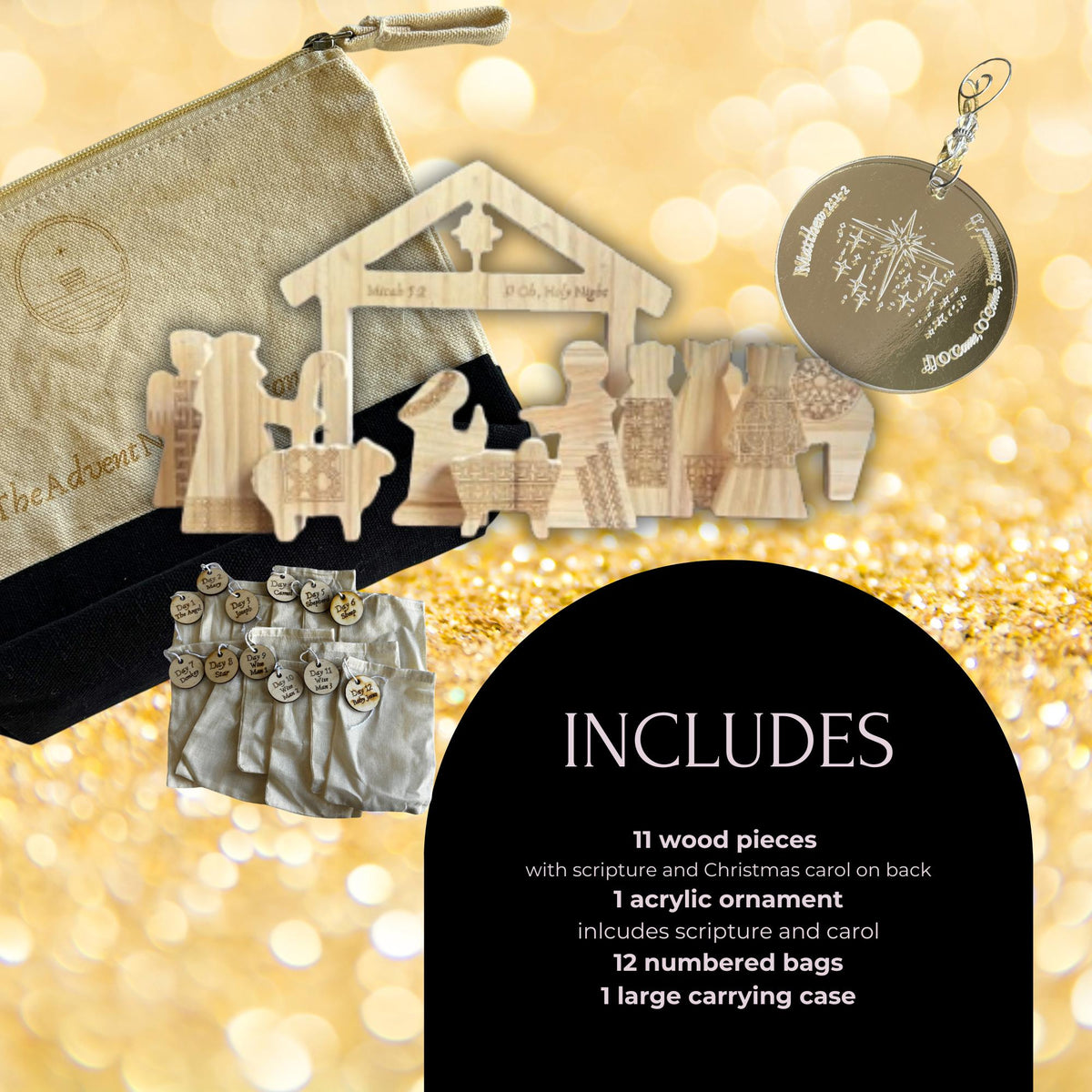 Wood Advent Nativity Set – 12 Days of Christmas Countdown