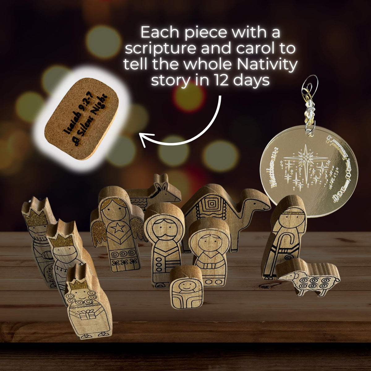 Christmas Nativity Countdown: 12 Days of Carols, Engraved Wood